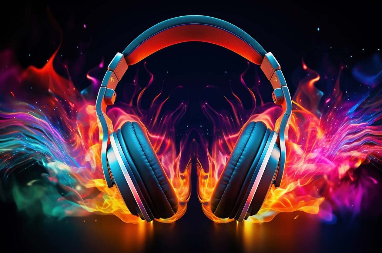 Headphone with a fire effect behind them